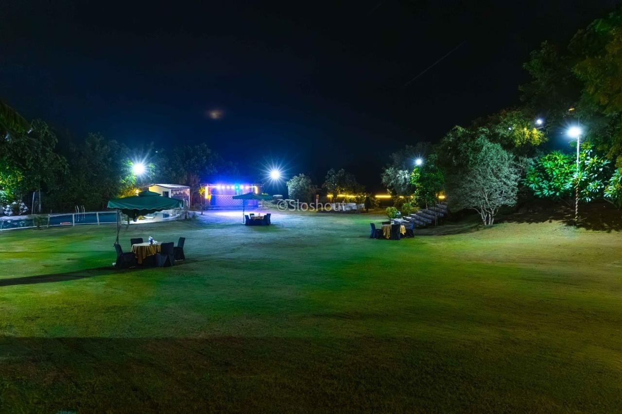 Resort night lawn view